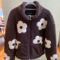 Mark Edwards Studio Women's Brown Floral Full Zip Jacket Pockets Collared M