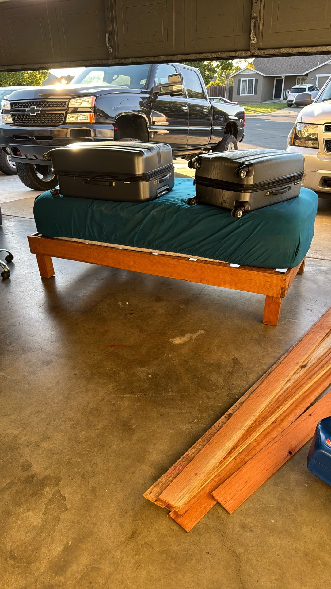 Twin wood platform bed and Mattress $50