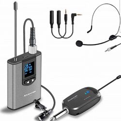 Alvoxcon Wireless Headset Lavalier Microphone System Wireless Lapel Mic Best for iPhone, DSLR Camera, PA Speaker, YouTube, Podcast, Video Recording, C