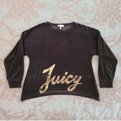 Juicy Couture Crewneck Velour Long Sleeve Top Black Gold Women Size XS