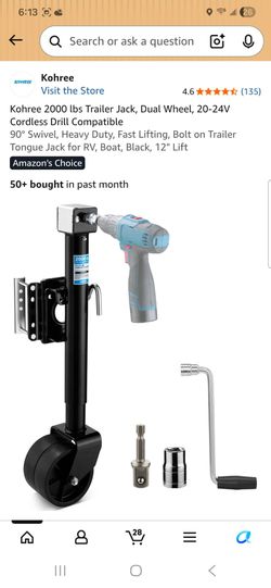 2000 lbs Trailer Jack, Dual Wheel, 20-24V Cordless Drill Compatible
90° Swivel, Heavy Duty, Fast Lifting, Bolt on Trailer Tongue Jack for RV, Boat, Bl