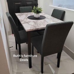 5-pc Dining Table Set Charcoal Wood Upholstered Seats