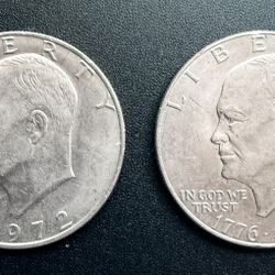 Set Of Two Eisenhower Dollars With Two Different Reverses 