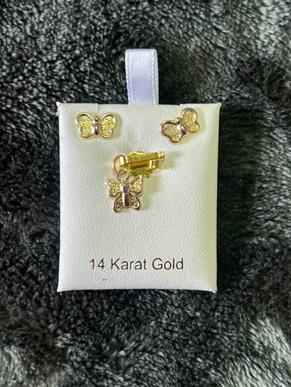 14k Gold Butterfly Pendant And Earrings