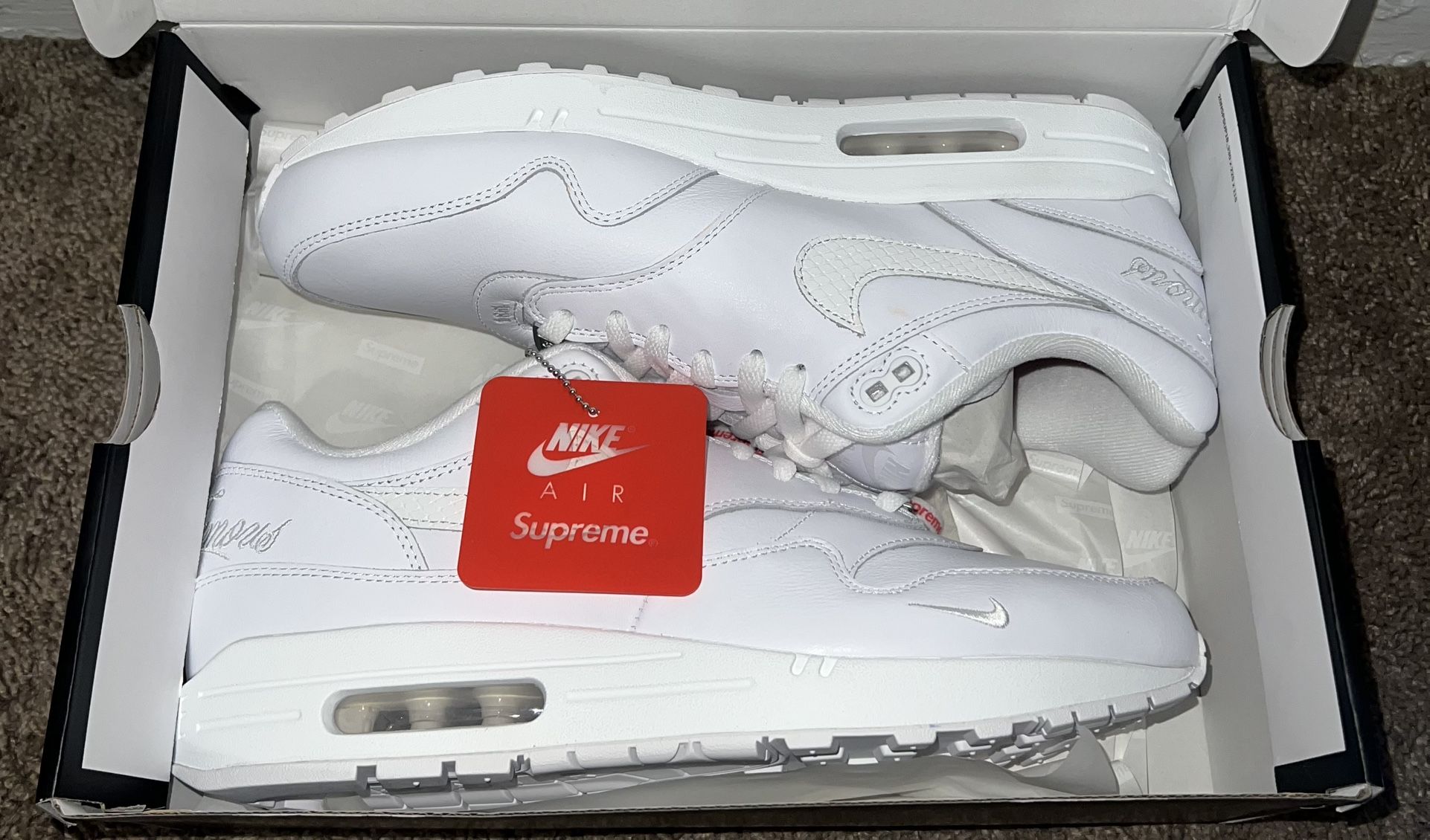 Supreme x Nike Air Max 1 87’ SP White HF8813-100 Men's Shoes Size 11.5 SS 25 NEW