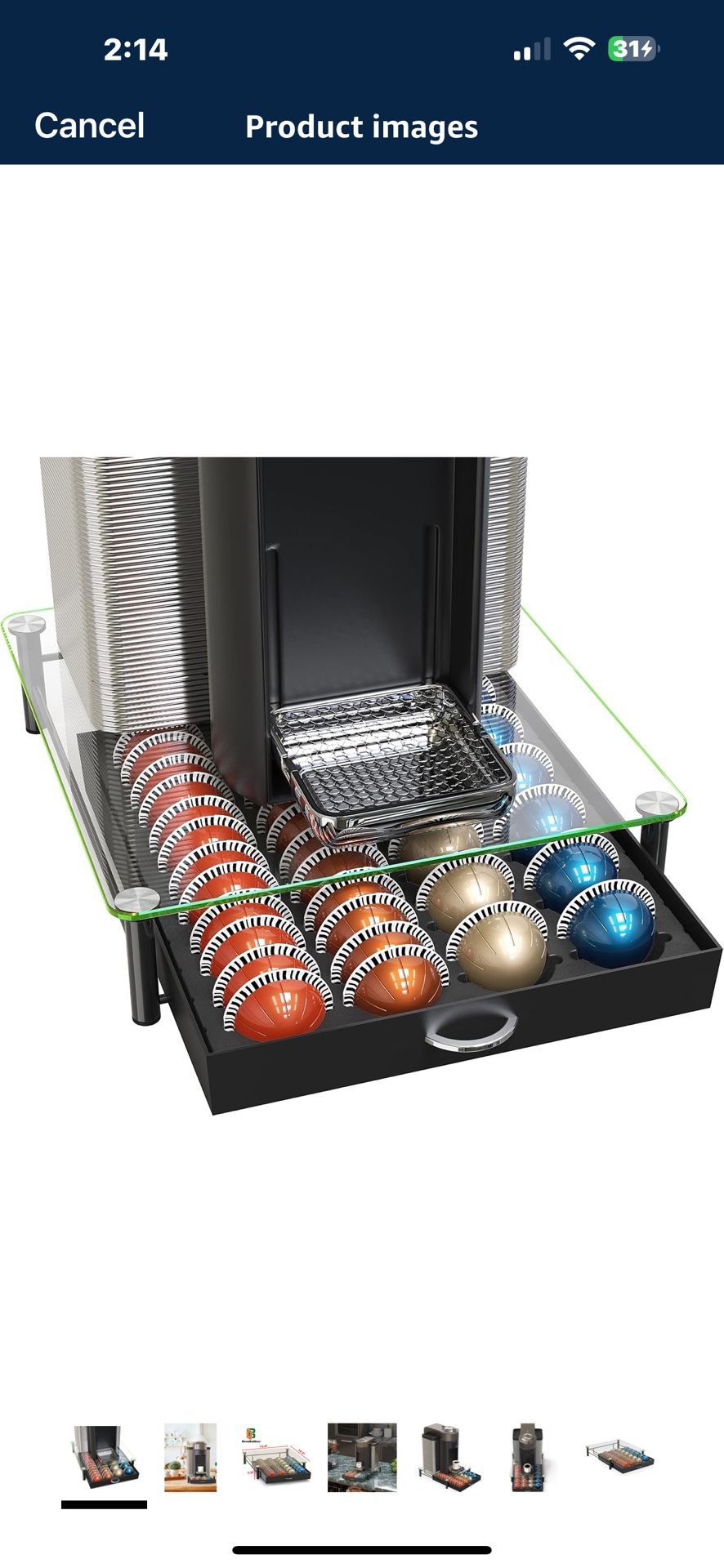 DecoBrothers Crystal Tempered Glass Vertuo Pod Holder Drawer, 24 Large or 48 S