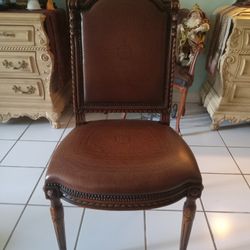 Theodore Alexander Leather Wooden Carved Chair 