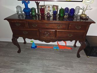 Dark Wood Sideboard Buffet with Brass Hardware
