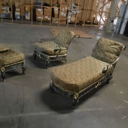 Wrought-iron Chaise, Chair And Ottoman 