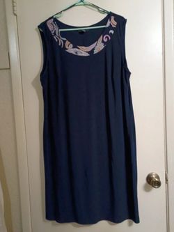 (Size 16W) R&M Richards Navy Sheath Dress with Paisley Trim Accent
