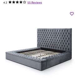 Gorgeous Grey King Tufted Bed