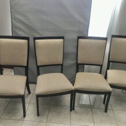 Four Dining Chairs( Brown Frame& Beige Seat)