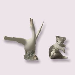 LLADRO Porcelain Figurines Flying Goose and Cat & Mouse - Very Nice Condition *READ DESCRIPTION*