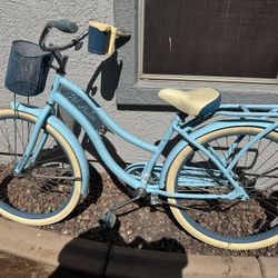 Blue Cruiser Bicycle With Rack And Basket. Bike 