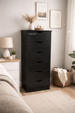 Black 6 drawer chest with rails