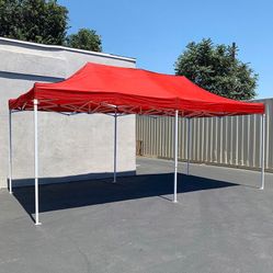 Brand New $185 Heavy-Duty 10x20 ft Popup Canopy Tent Instant Shade w/ Carry Bag Rope Stake, Black/Red