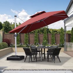 Patio Umbrella 10ft Outdoor Square Umbrella Large Cantilever Umbrella Windproof Offset Umbrella Heavy Duty Sun Umbrella for Garden Deck Pool Patio, Te