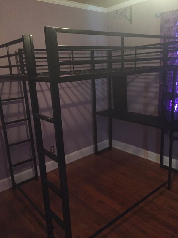 Full Size Loft Bed With Attached Desk And Shelves For Sale In