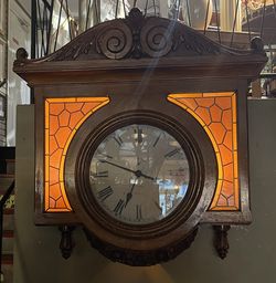 Circa 1910 Antique Oak Train Station Wall Clock