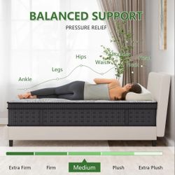 KOW Twin Mattress 14 Inch Twin Size Mattress in a Box,Twin Medium Firm Hybrid Mattresses with Independent Spring for Motion Isolation,Pressure Relief 