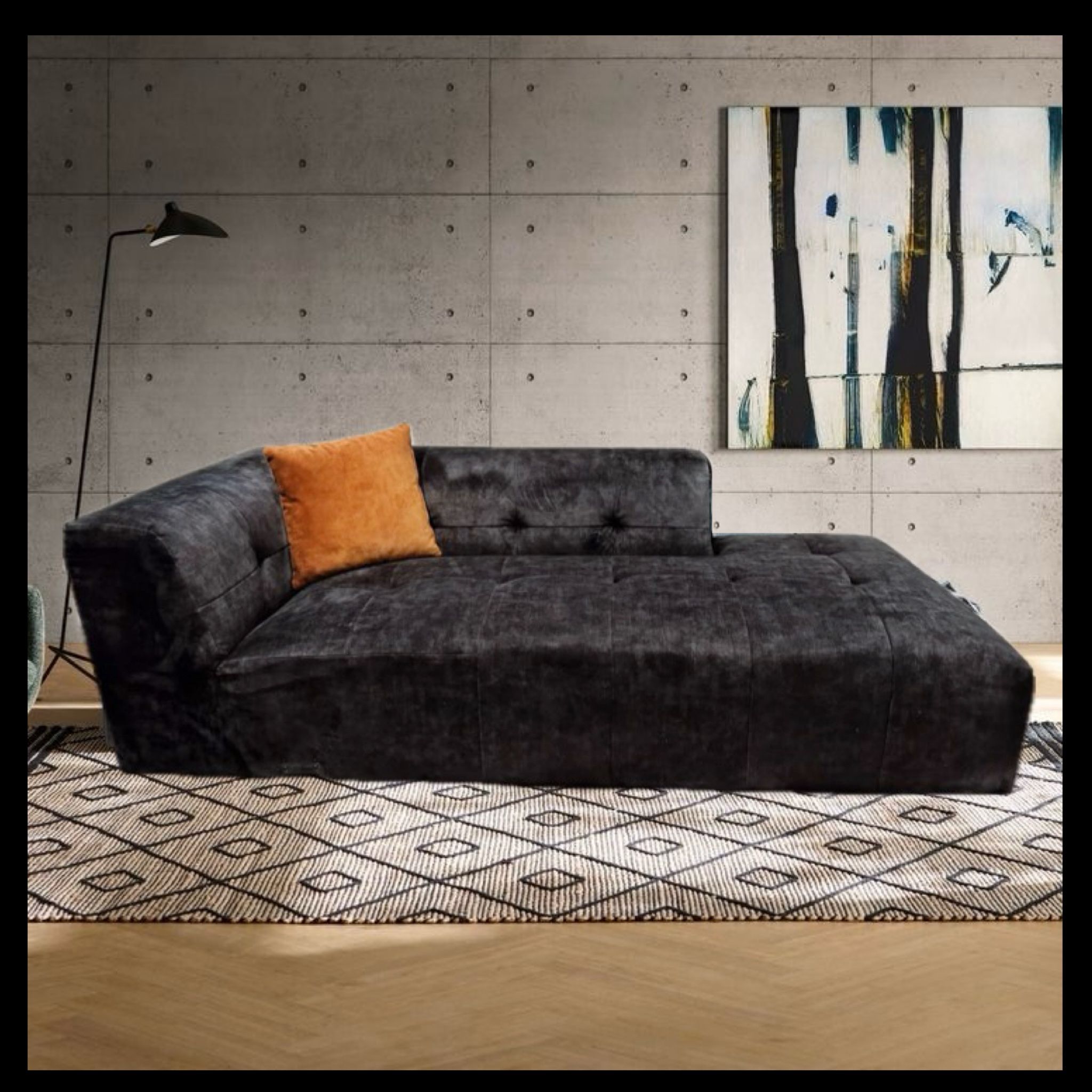 Luxury Dark Gray Velvet Sofa - Chaise Style