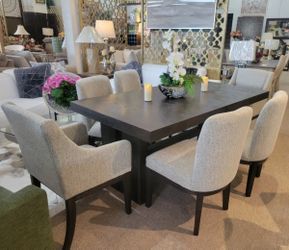 Dark Brown Dining Table + 2 Arm Chairs + 4 Side Chairs