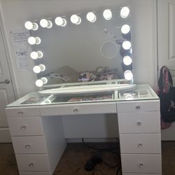 White Vanity w/ Bluetooth Mirror Open To Offers