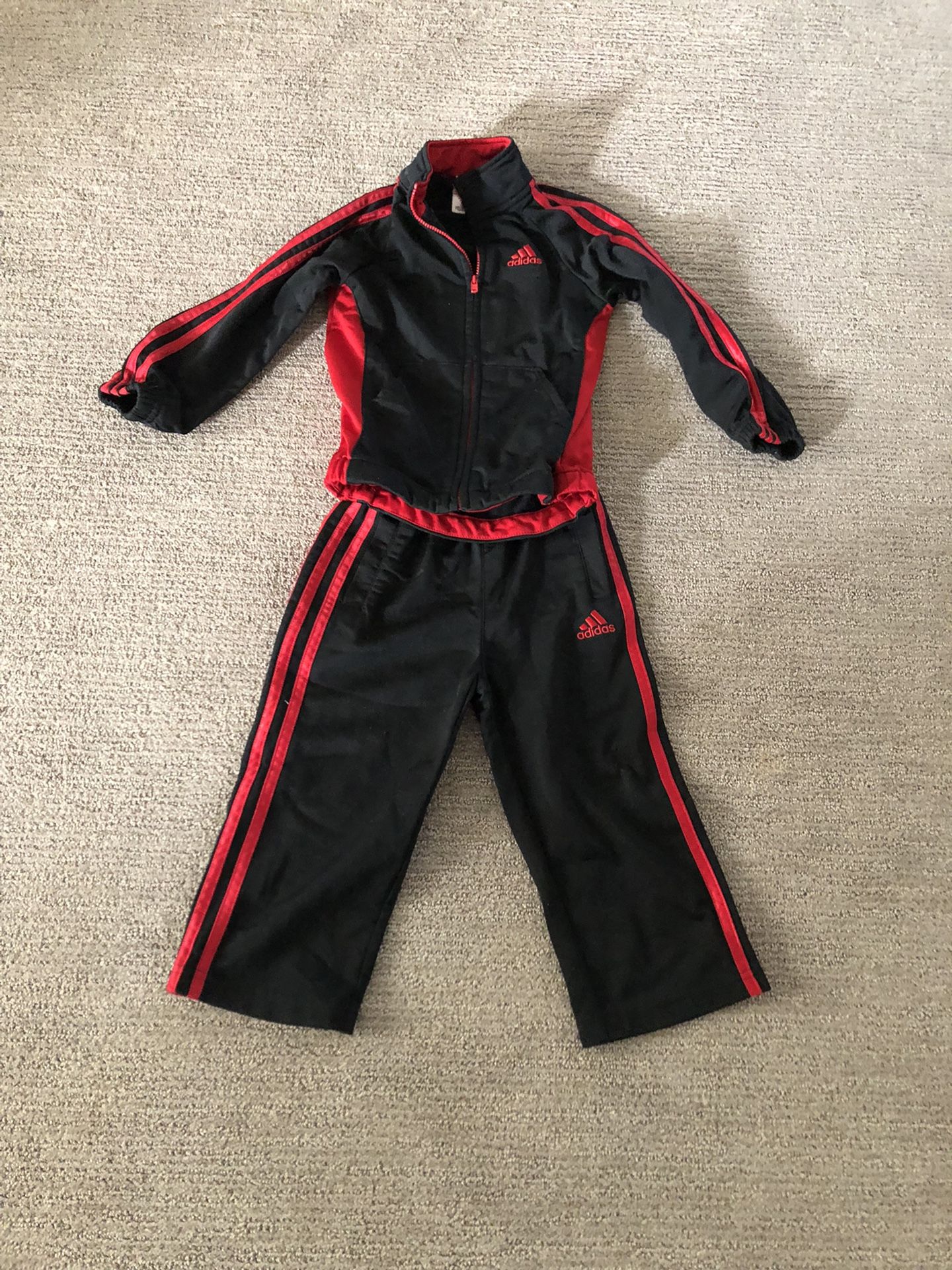 EUC 2T 2PC Unisex Red & Black Adidas Track SuitSet Outfit