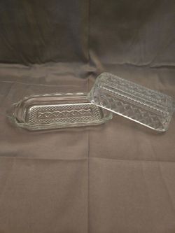 Vintage Anchor Hocking "Wexford" Clear Pressed Glass Covered Butter Dish