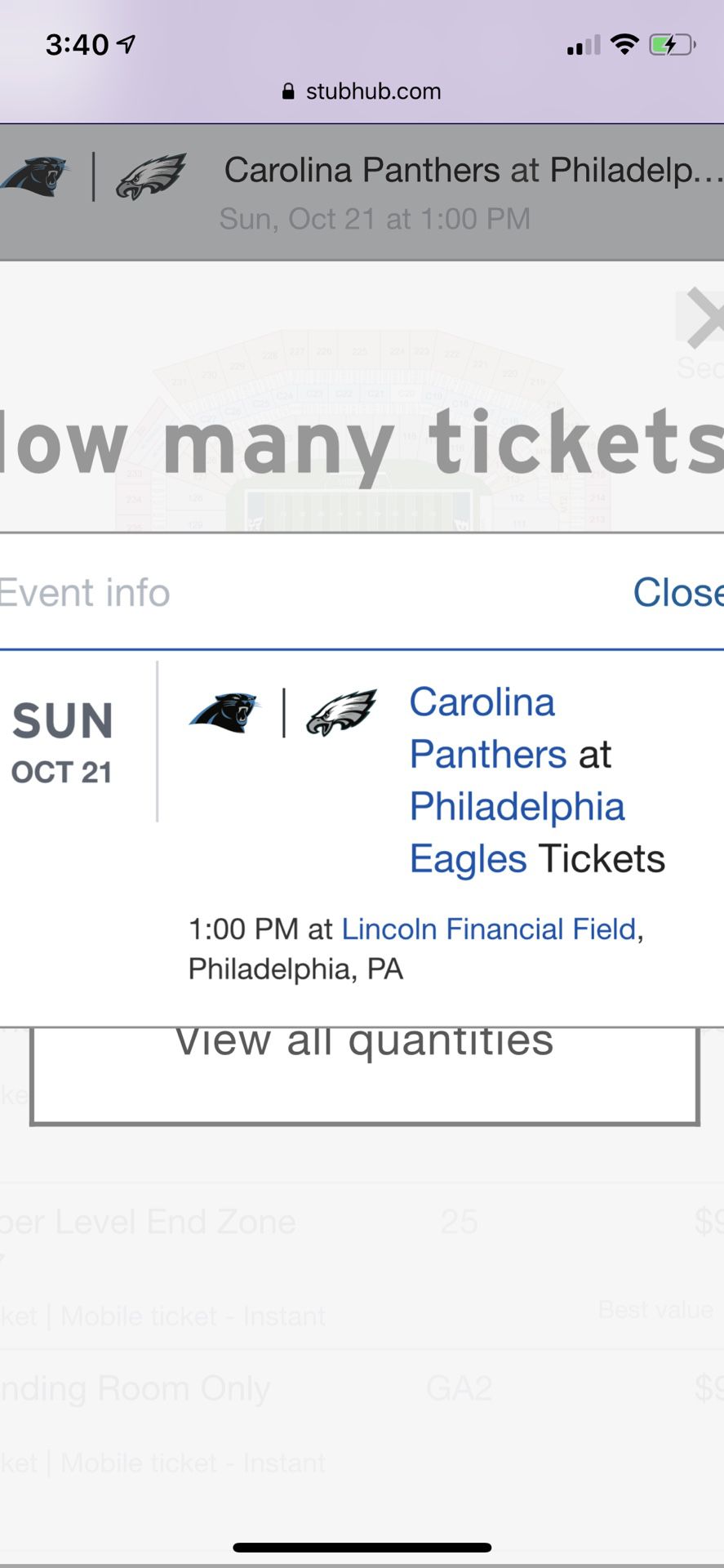 Eagles vs Carolina stand room tickets