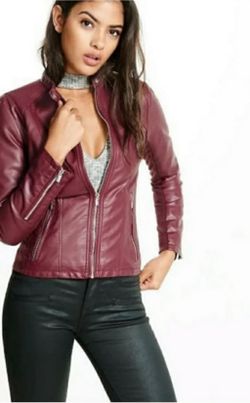 Express Burgandy Faux Leather Moto Jacket
