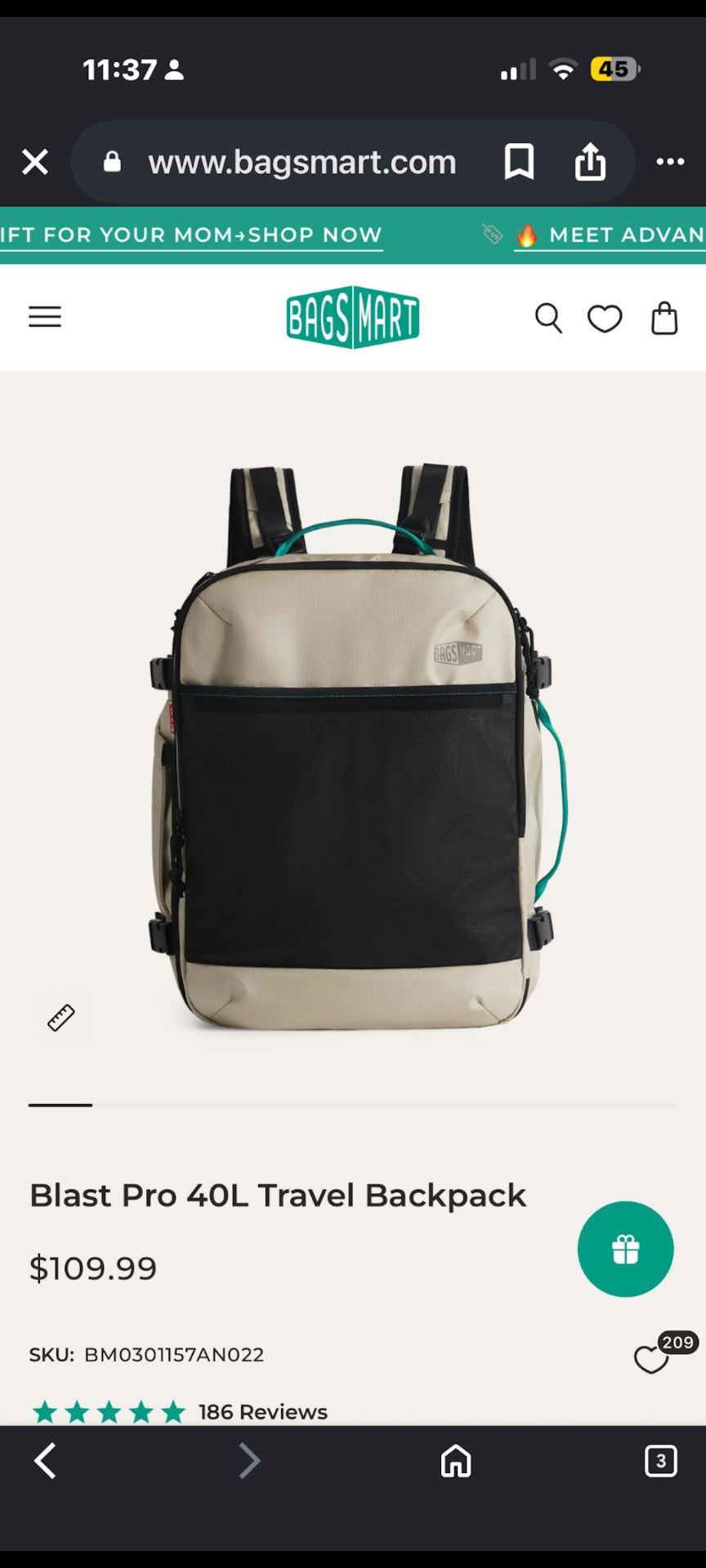 Blast Pro 40L Travel Backpack Bagsmart
