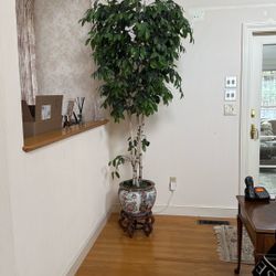 Tall Faux Tree in Decorative Oriental Urn Planter w/ Stand – Elegant Home Decor