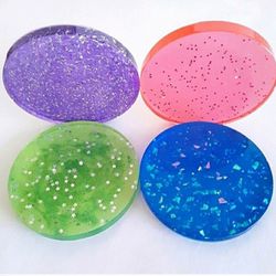 Set of four multicolored glitter resin drink car candle coasters new handmade gifts