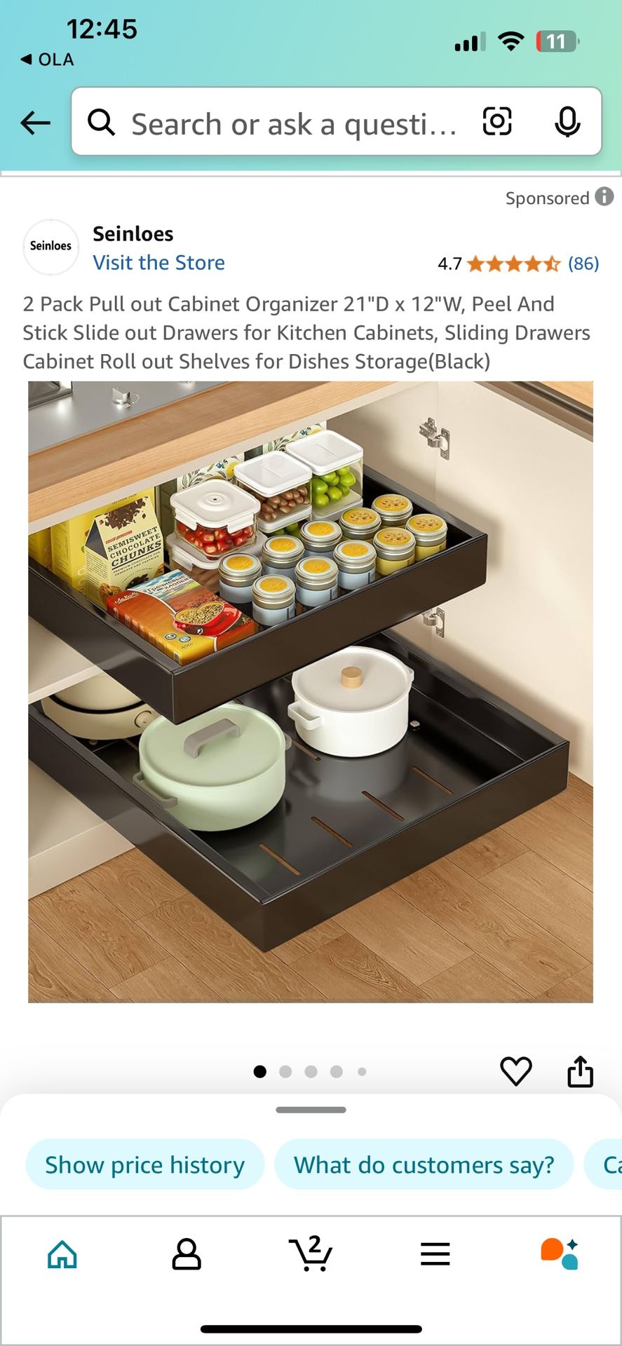 2 Pack Pull Out Drawer Organizer