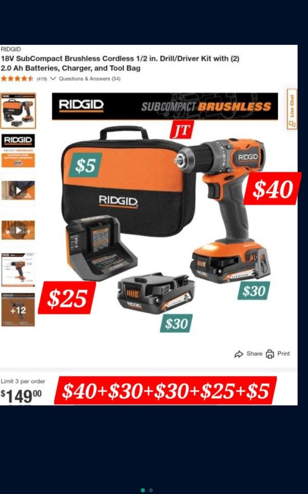 Ridgid Drill Different Prices New 18 V