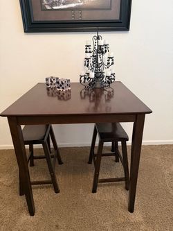 Wood Table with two stools