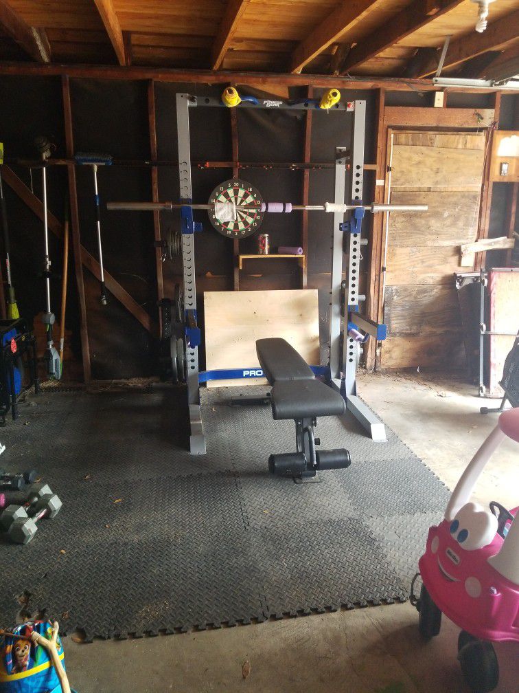 Bench, Squat Rack, Weights, Barbell, Workout Equipment 