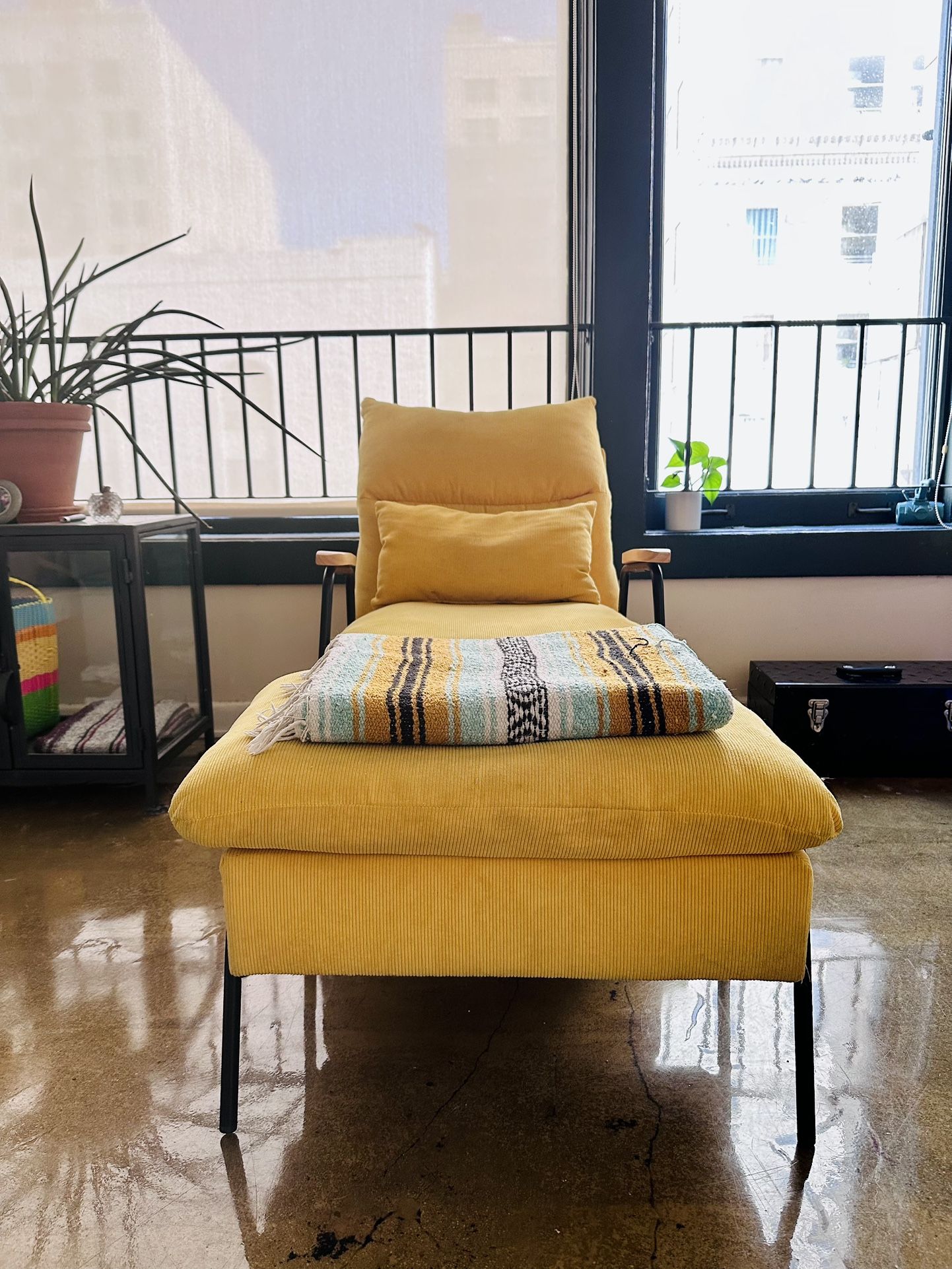 Yellow Lounge Chair with Ottoman
