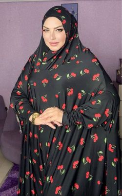 Black Cherry Print Abaya with Matching Hijab