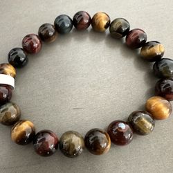 New, Men’s Triple Tiger Eye Stone Bracelet. Jewelry Bag And Meanings Included.