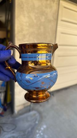 Antique Copper Luster Pitcher with Blue Band