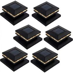 MAGGIFT Solar Post Lights - Outdoor Fence Deck Cap Light - Warm White LED - Fits 4x4, 5x5, or 6x6 Wooden Posts - 6 Pack Black