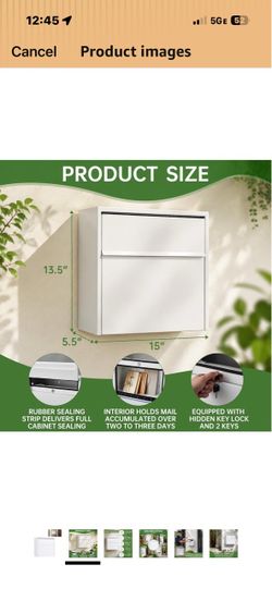 Brand New White Locking Wall Mount Mailbox, Large Steel Outdoor Mailbox with Key
