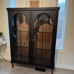 Refinished Black/walnut Display Cabinet 
