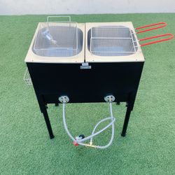Deep Fryer 3 Basket Stainless Steel Propane Cooker Fry Fish Taco Cart Includes Hose & Regulator NEW High Pressure Freidora Con 3 Canastas 