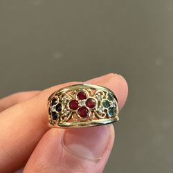 10k Emerald, Ruby, Sapphire, Diamond Ring 