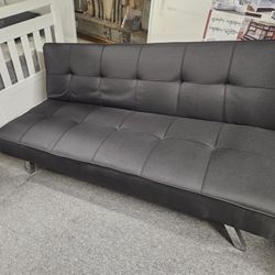 Brand New Black Faux Leather Sofa (Up: 66" x 32" x 30" H; Flat: 66" x 37" x 16" H)