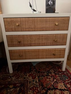 3 Drawer Boho White/Rattan Night Stand