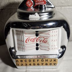 Vtg Coca Cola Brand Cookie Jar Silver Juke Box by Gibson 